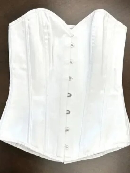 EU Steel Boned Waist Trainer Longline Overbust Corset White Satin US 14 NWT - Picture 6 of 10
